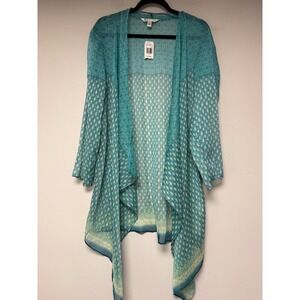 Krazy Kat Women's Turquoise Geo Print Sheer Duster Cardigan XL